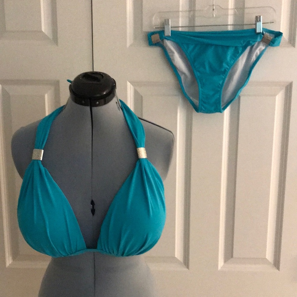 Venus Turquoise Blue Halter Bikini Set Two Piece Swimsuit Bottoms 14 Top 36 DDD